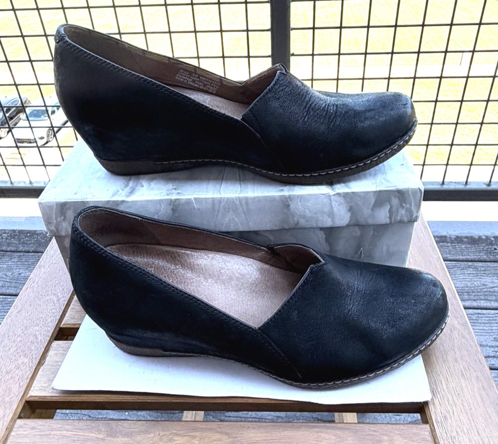 Dansko Liliana leather wedge black comfort arch support Classic timeless size 38